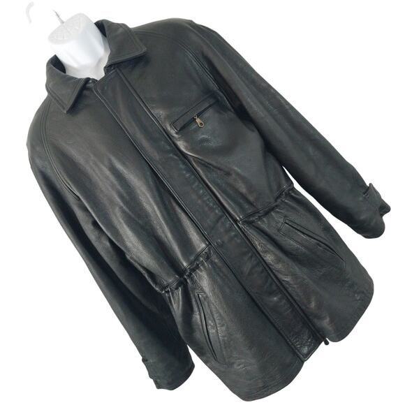 FOREST CLUB/RAINFOREST! BLACK GENUINE LEATHER DRAWSTRING WAIST JACKET! SZ M - Picture 1 of 14